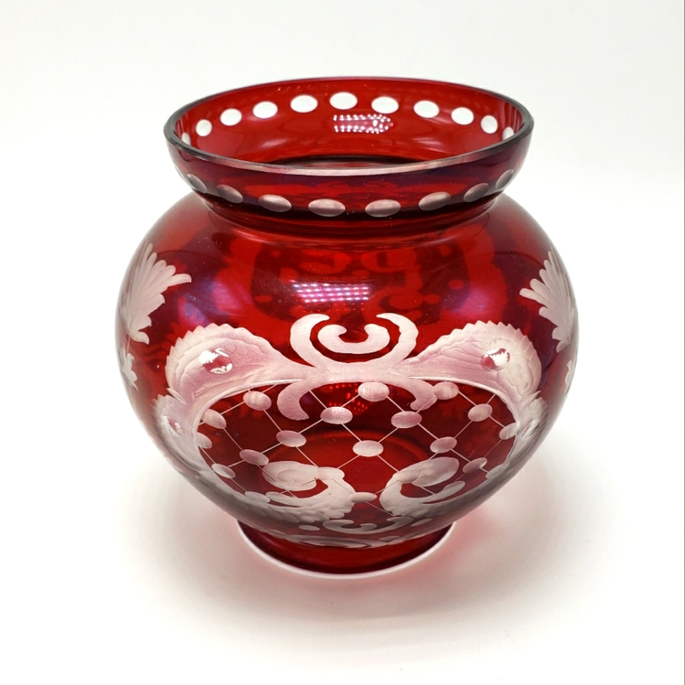 Vintage Egermann Czech Ruby Red Glass Vase